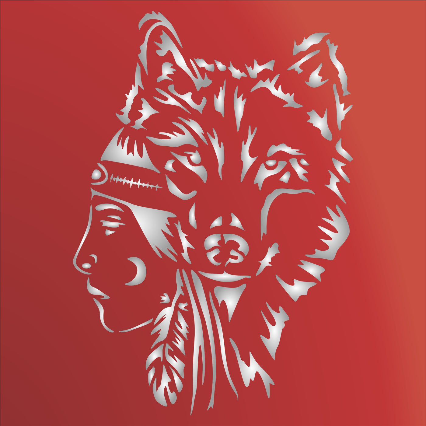 Wolf Girl Stencil - Native American Protectors of Souls Spirit Guide