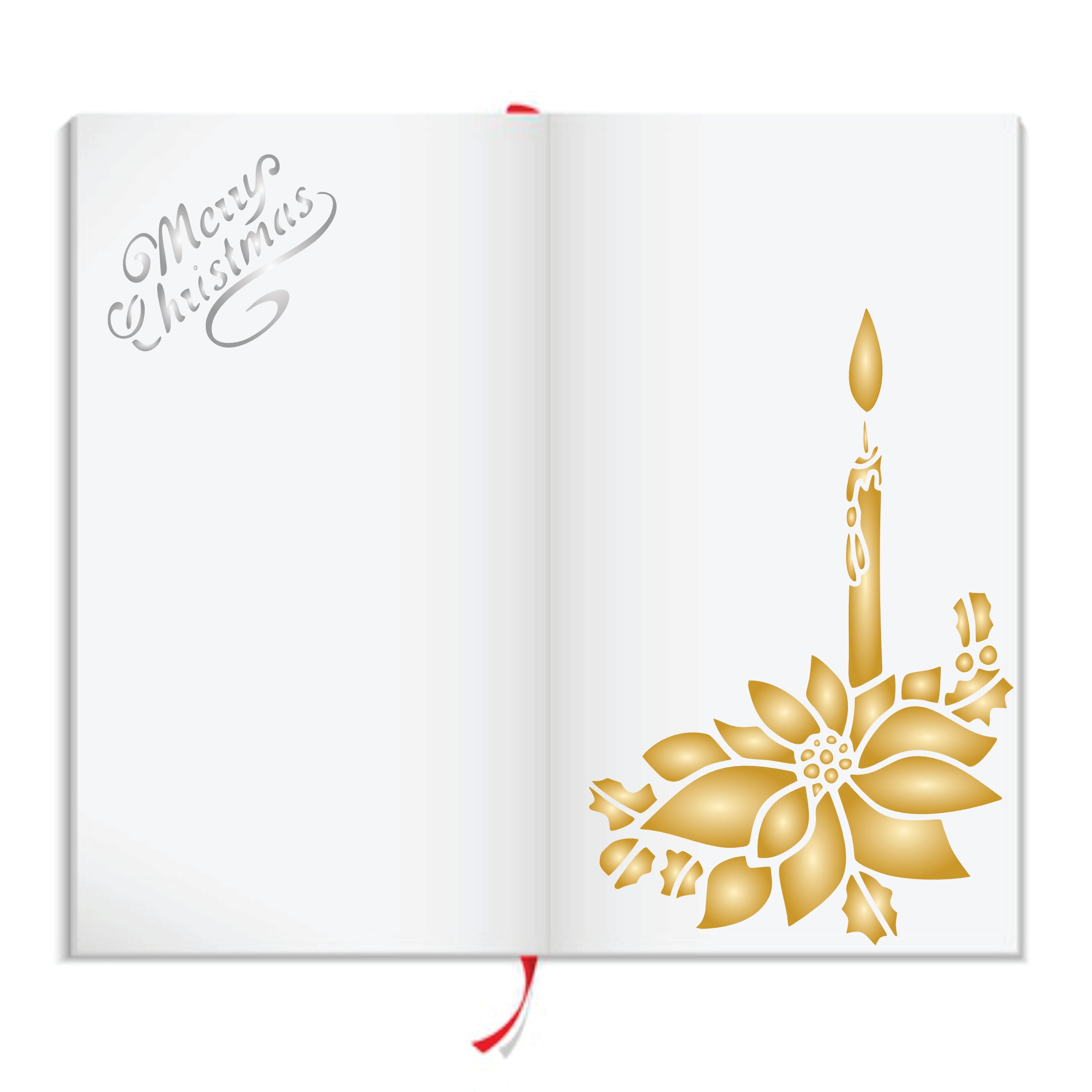 Poinsettia Candle Stencil - Merry Christmas Words Card Flower Candle
