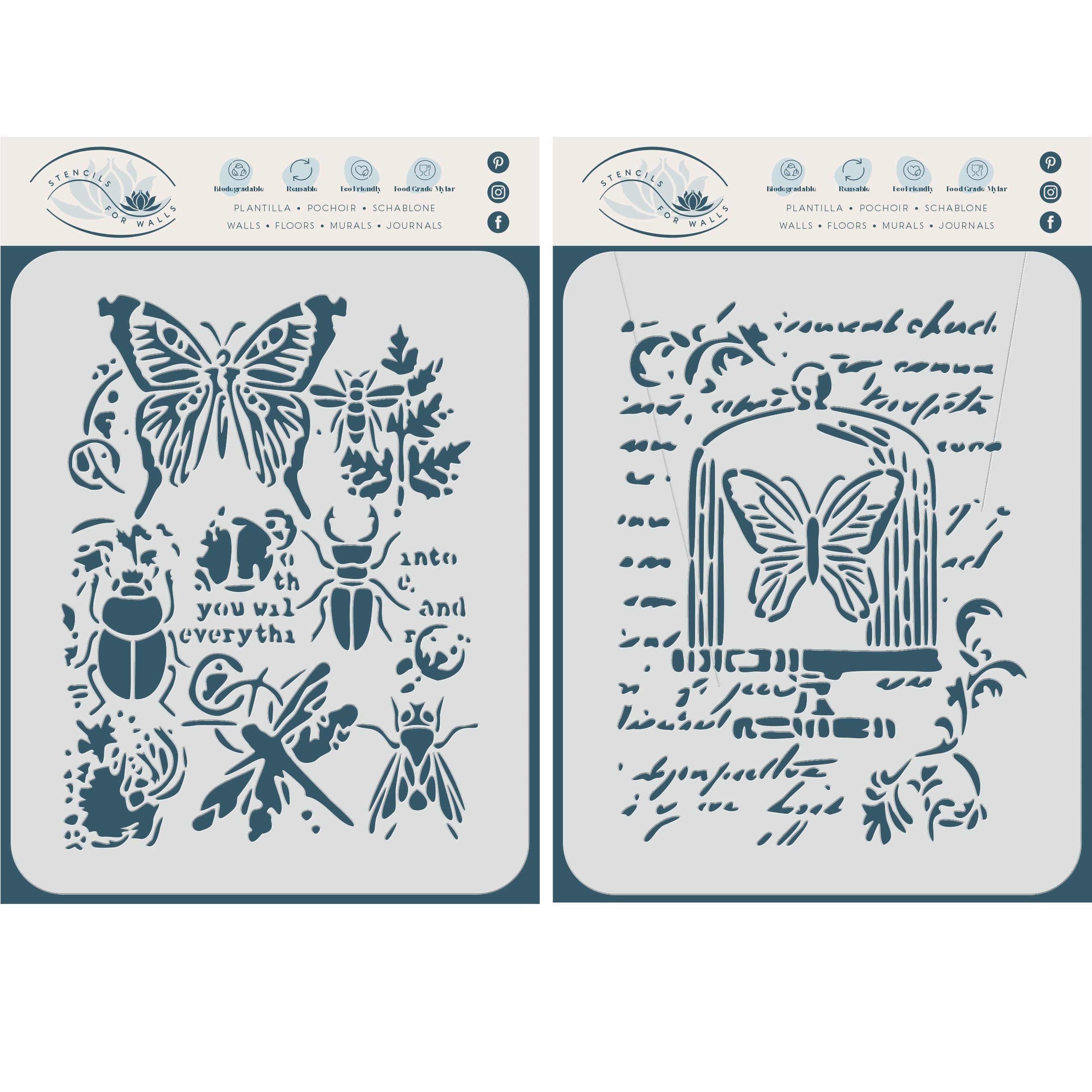 Insects Stencil (2pc) - Use Layering to add Texture and Design