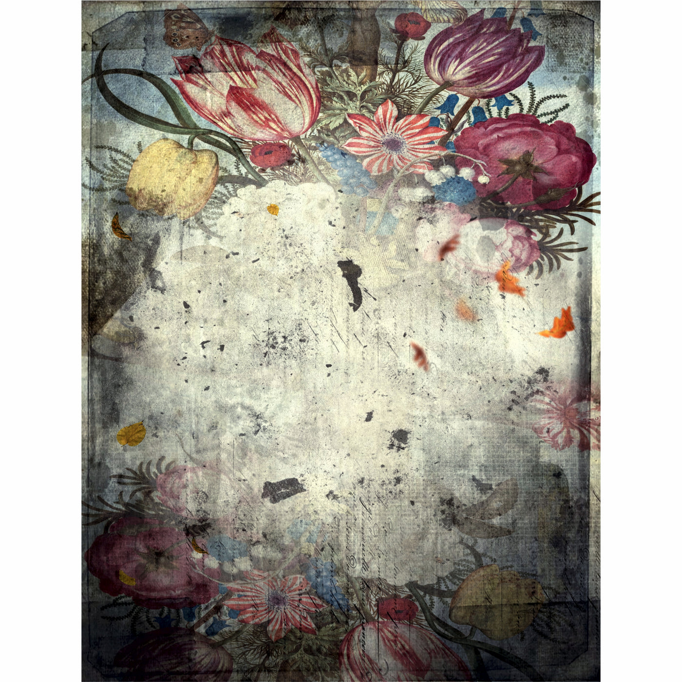 Dark Floral Rice Paper- 6 x Different Printed Mulberry Paper Images 30gsm