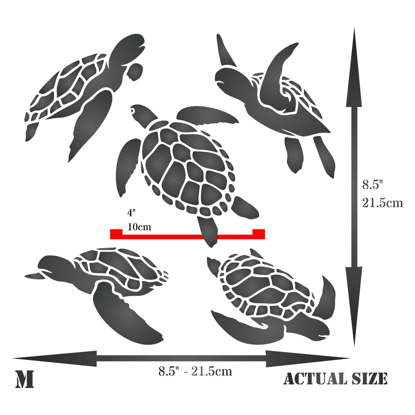 Turtles Stencil - Sea Ocean Nautical Seashore Reef Endangered