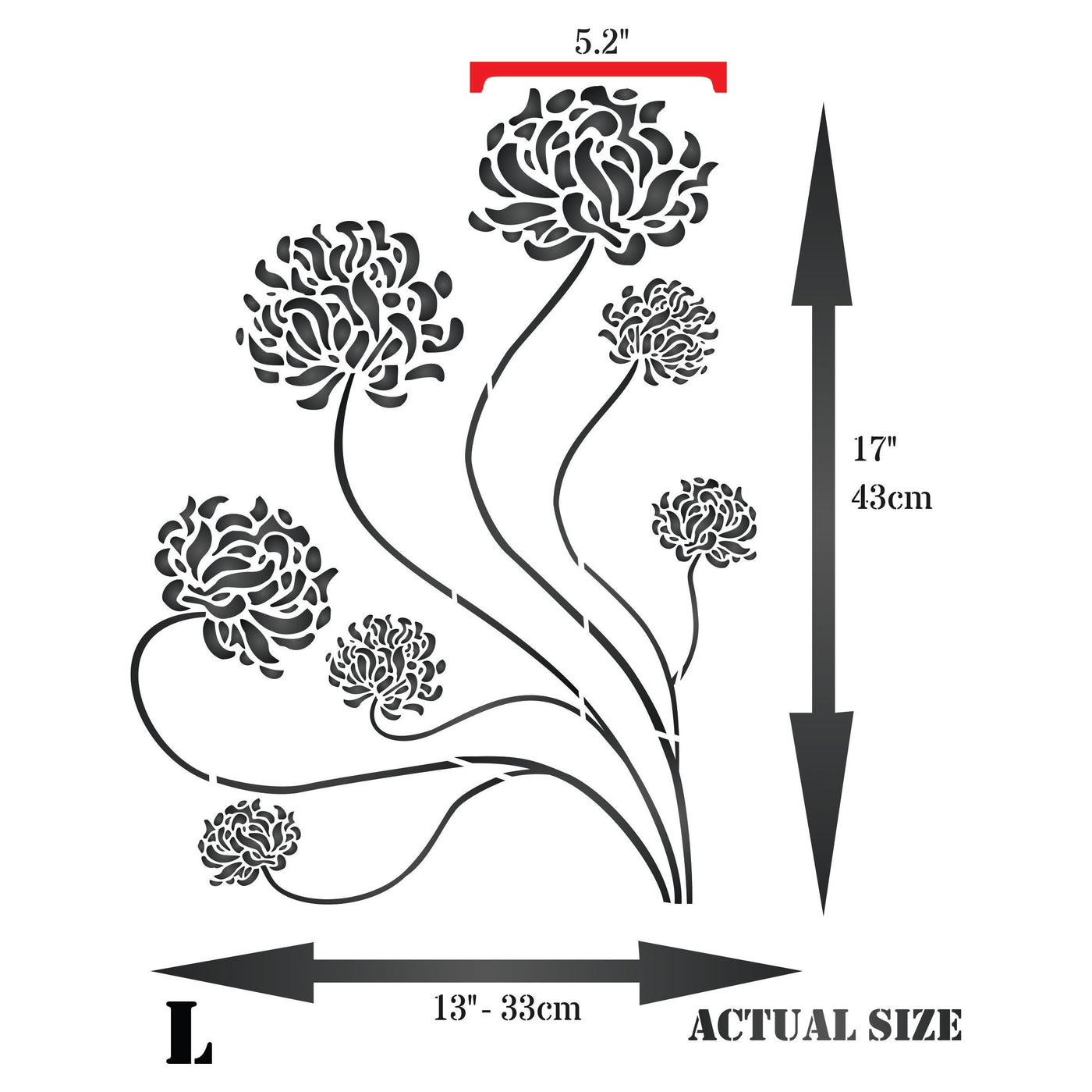 Oriental Mums Stencil - Asian Chrysanthemum Chinese Japanese Flora Flower