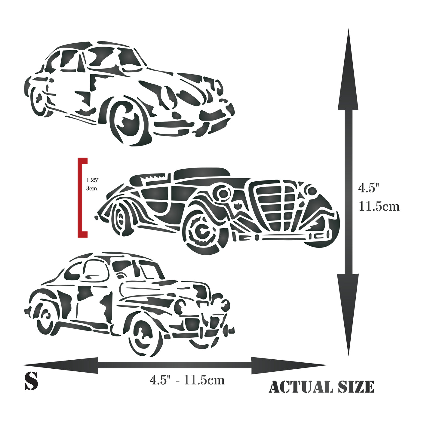 Vintage Cars Stencil - 3 Antique Automobiles