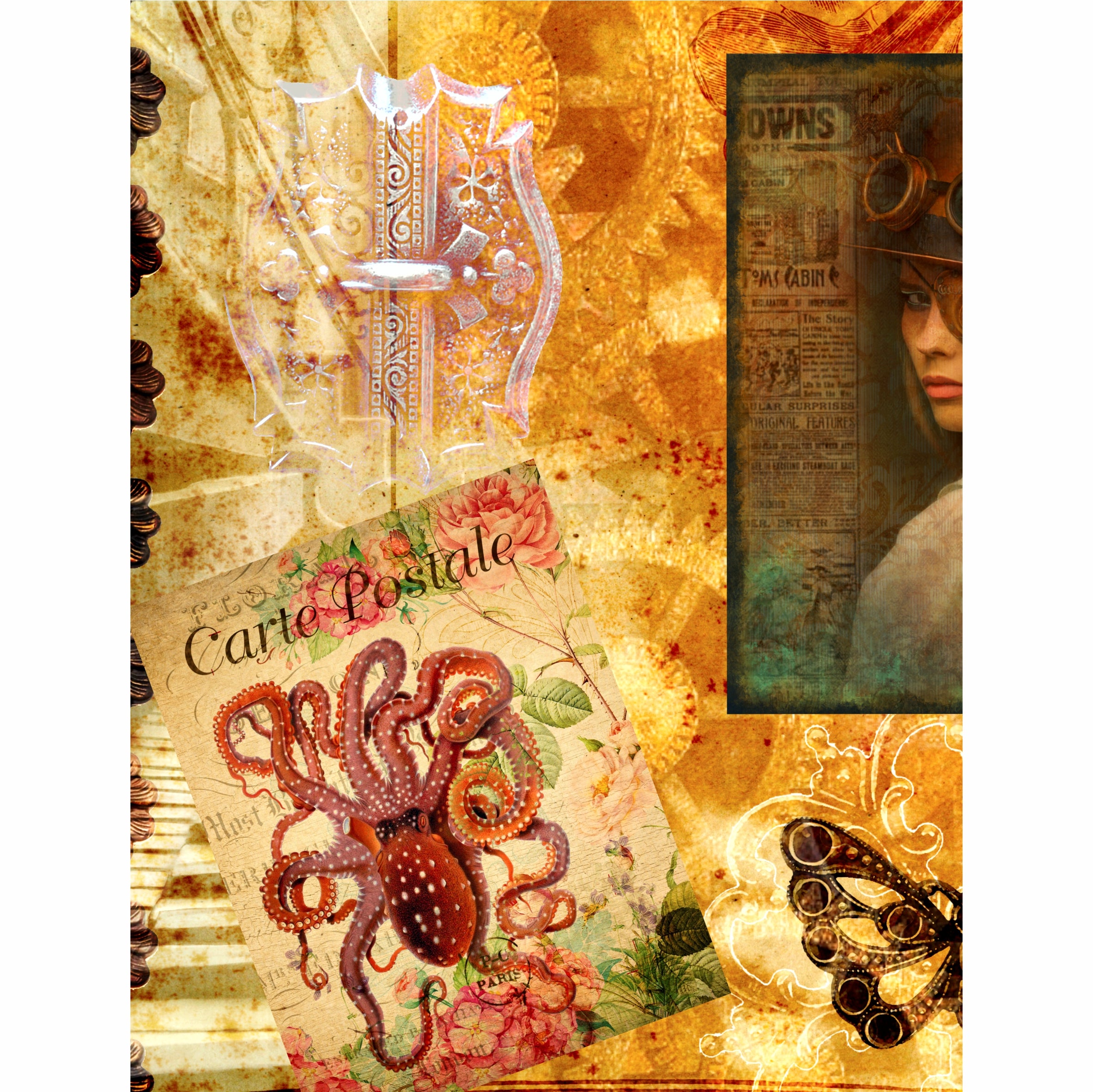 Dark Steampunk Rice Paper- 6 x Different Printed Mulberry Paper Images 30gsm