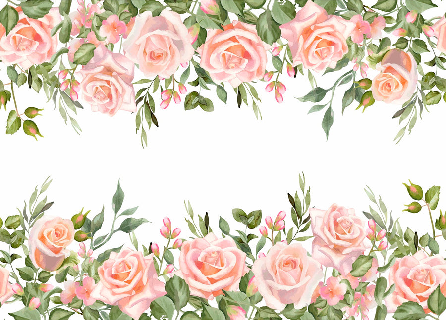 Pink Roses Border Rice Paper- 3 Sheets Printed Mulberry Paper Border 36gsm