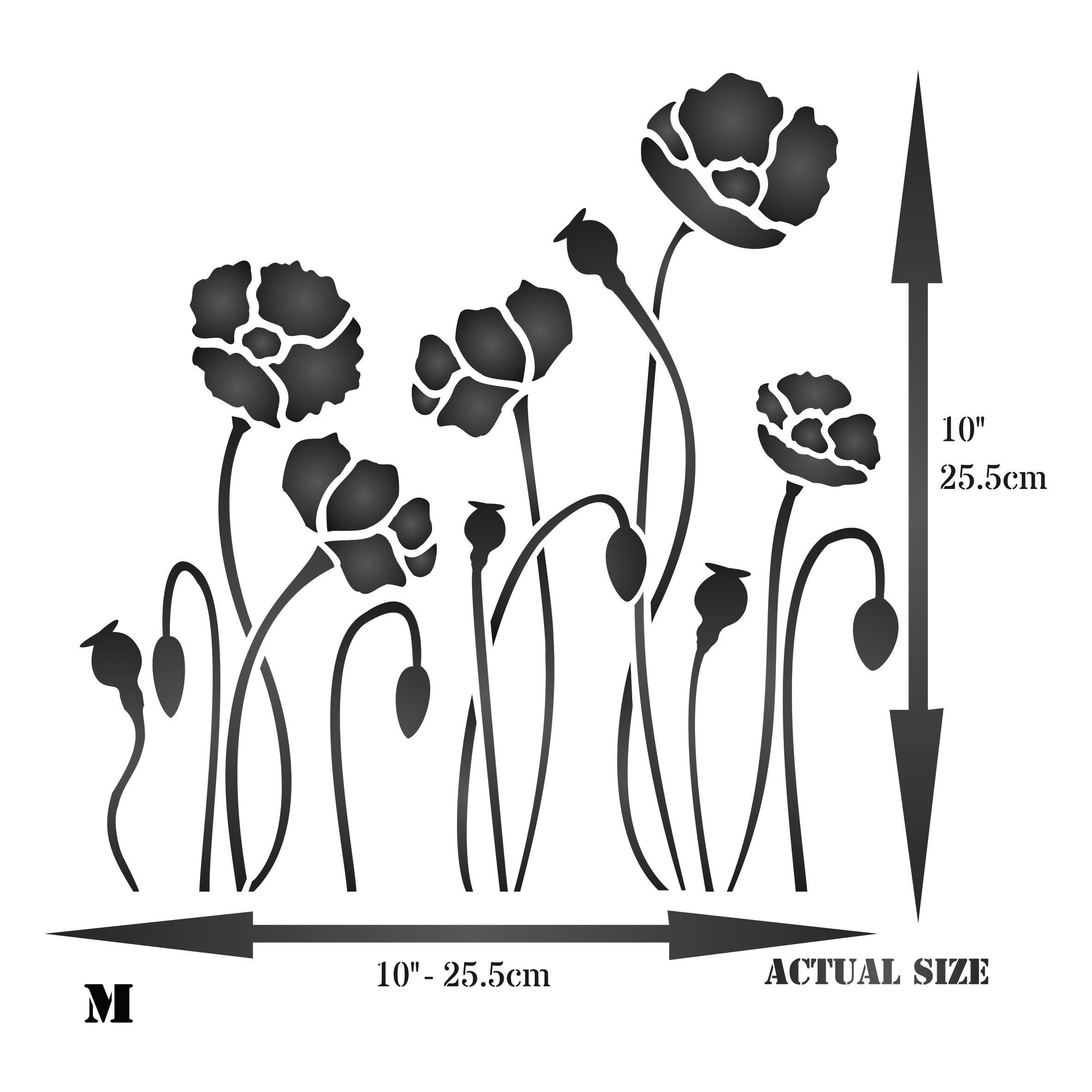 Poppy Field Stencil - Classic Wild Flowers Border