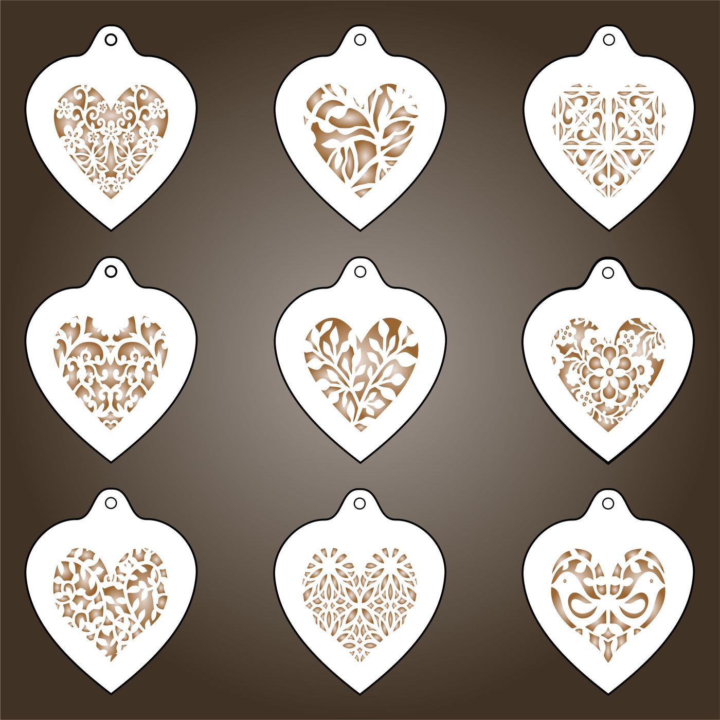 Heart Coffee Set Stencil-9 Designs of Cappuccino Coffee Latte Cakes Cookies