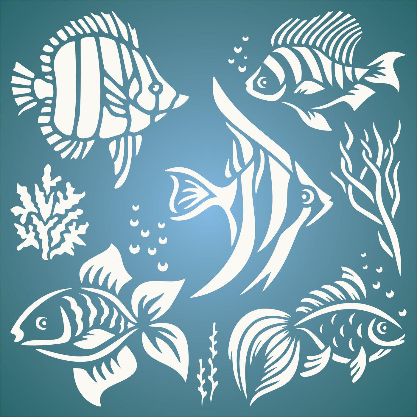 Fish Stencil - Sea Reef Fish Seaweed