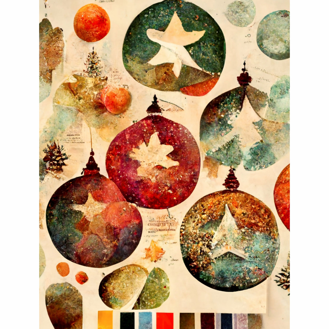Christmas Collage Rice Paper- 6 Unique Printed Mulberry Paper Images 30gsm