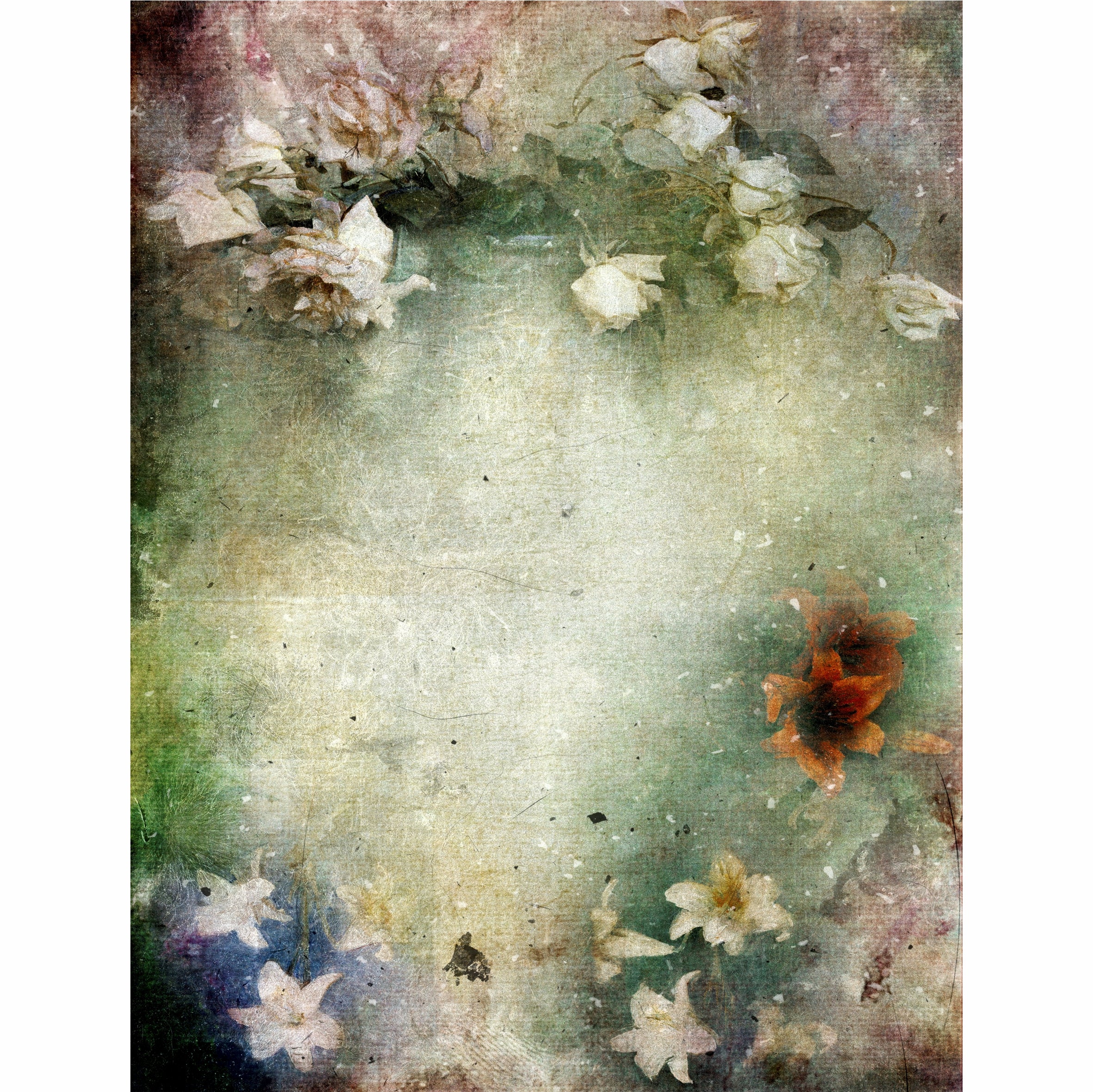 Dark Floral Rice Paper- 6 x Different Printed Mulberry Paper Images 30gsm