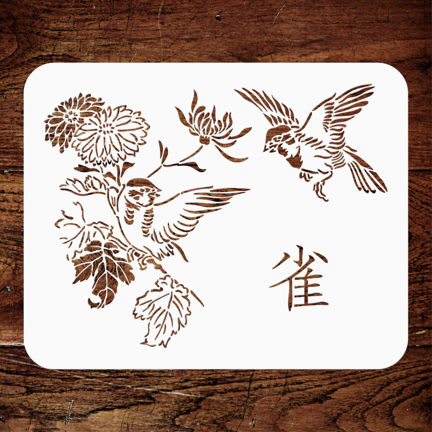 Squabbling Sparrows Stencil- Asian Oriental Flowers Birds Animal