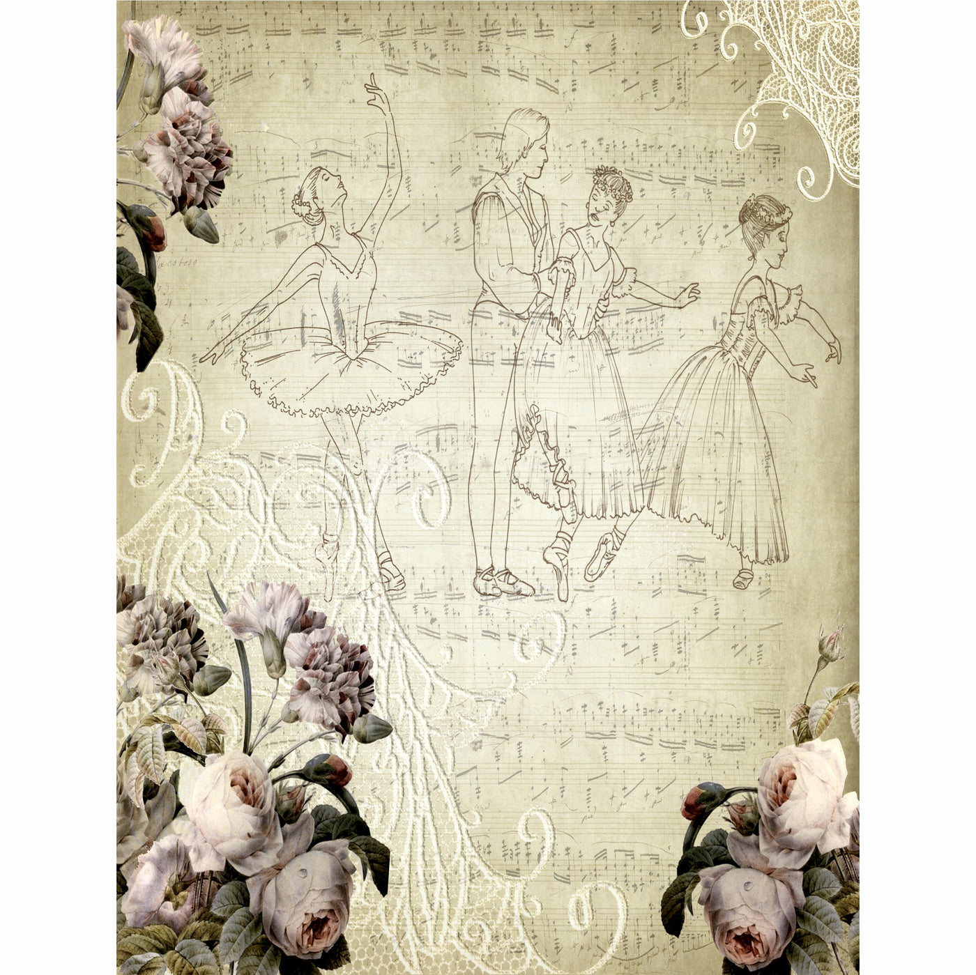 Ballet Background Rice Paper- 7 x Printed Mulberry Paper Images 30gsm