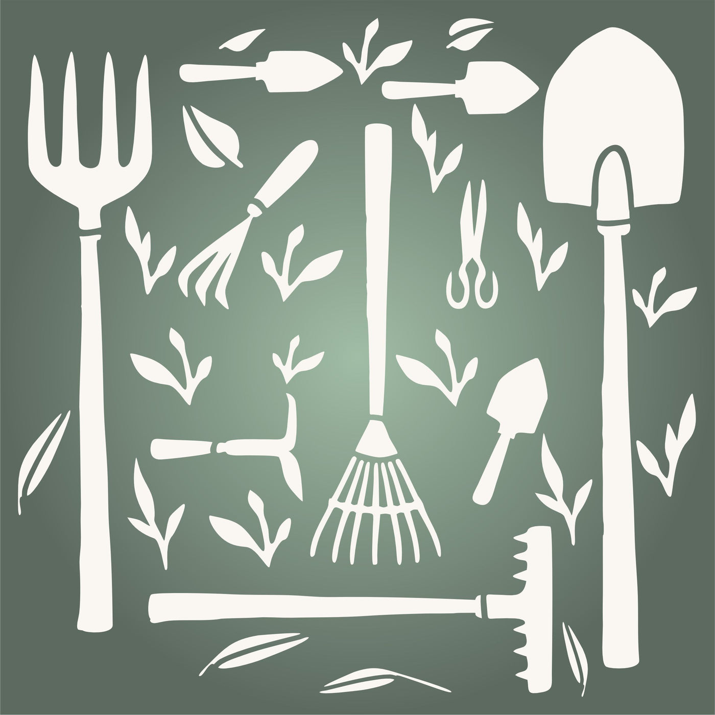 Garden Tools Stencil - Hoe Rake Trowel Spade Fork Garden Tool