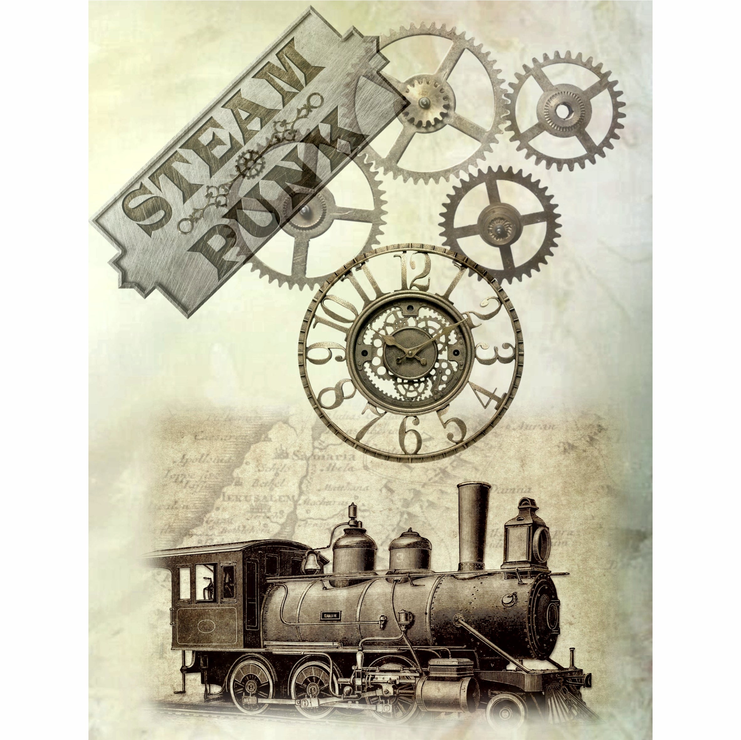 Light Steampunk Rice Paper- 6 x Different Printed Mulberry Paper Images 30gsm