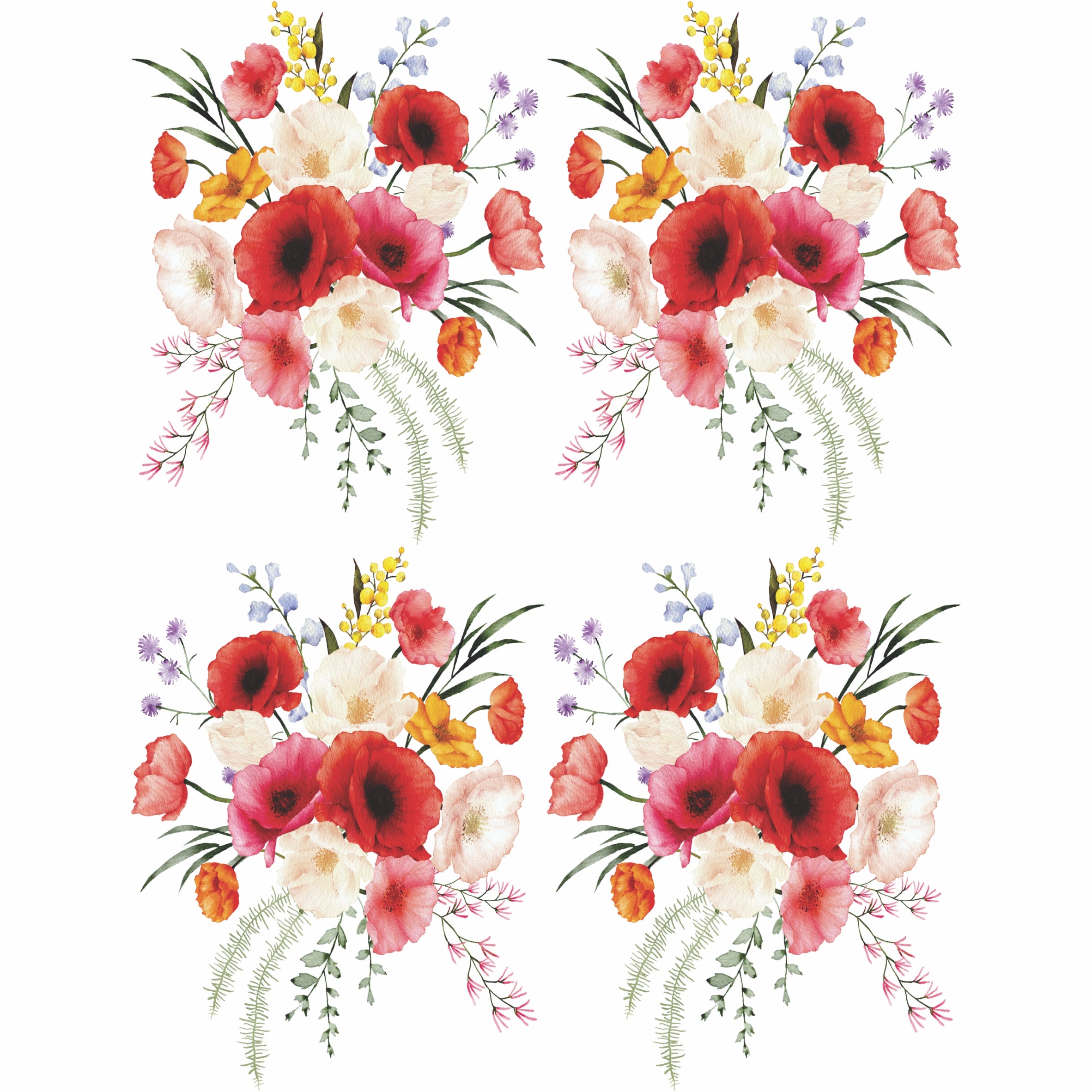 Poppy Bouquet Rice Paper- 6x 1 Bouquet Printed in 2 Sizes on 30gsm