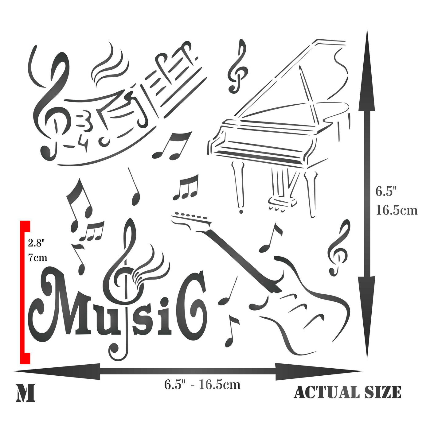 Music Stencil - Mixed Media Piano Guitar Words Musical Notes