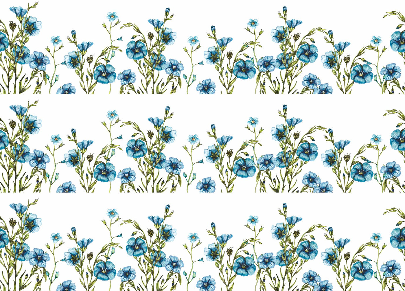 Blue Flower Border Rice Paper- 3 Sheets Printed Mulberry Paper Border 36gsm