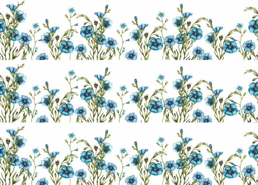 Blue Flower Border Rice Paper- 3 Sheets Printed Mulberry Paper Border 36gsm