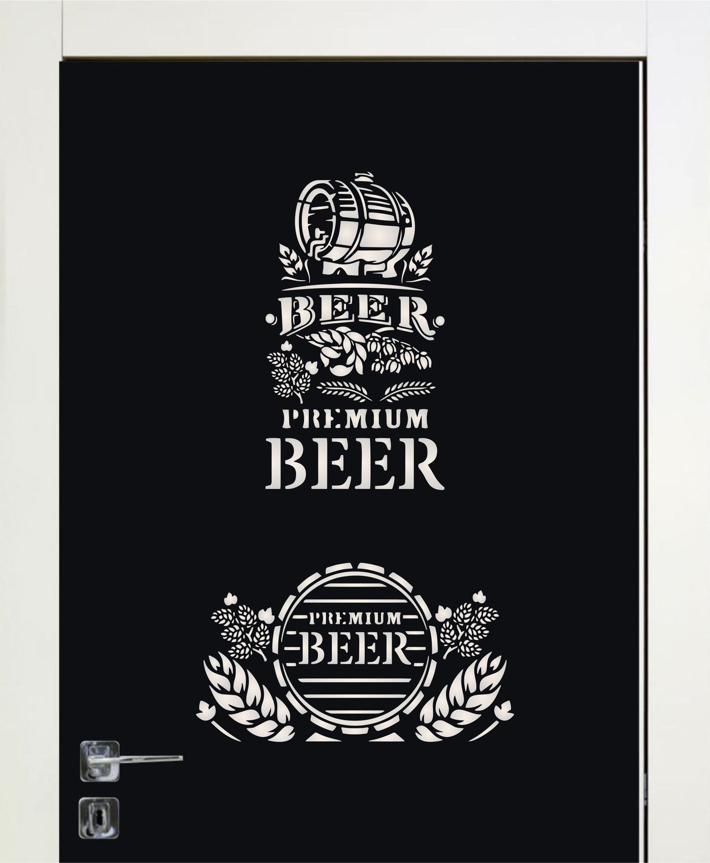 Beer Stencil (2pc) - Sign Pub Bar Beer Barrel Words Hops Grain