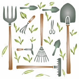 Garden Tools Stencil - Hoe Rake Trowel Spade Fork Garden Tool