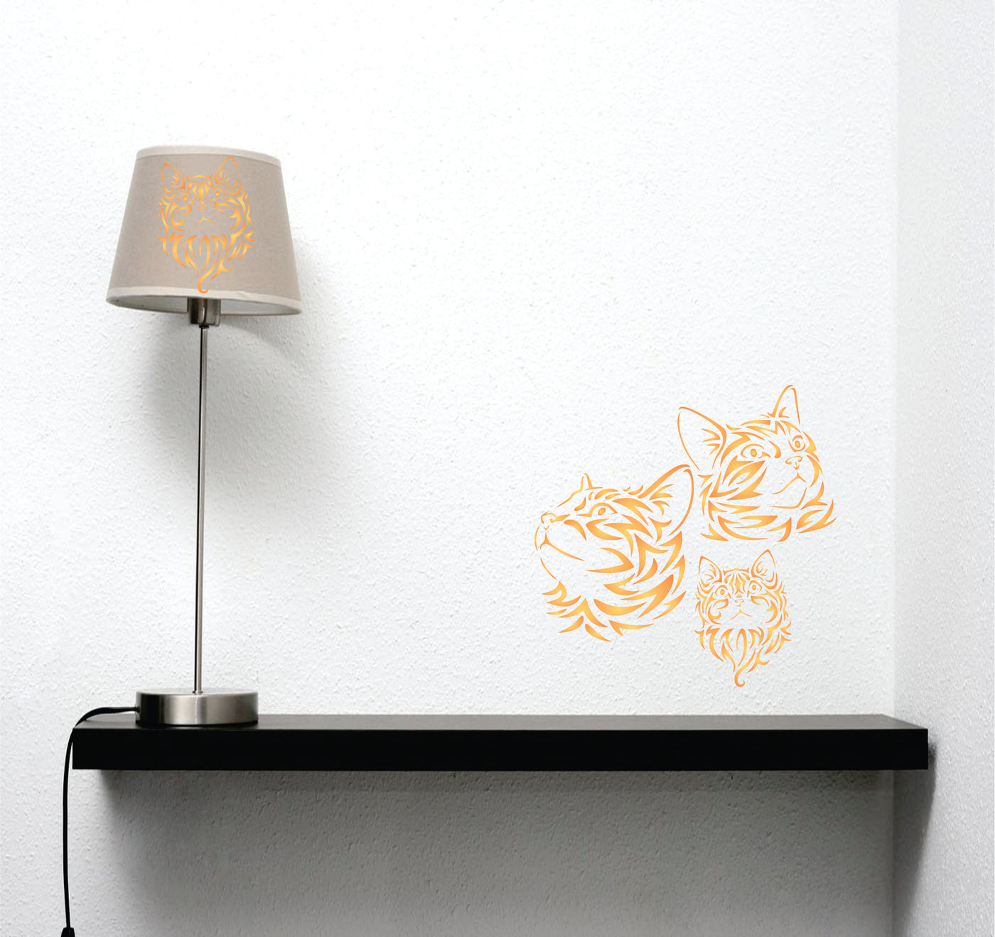 Cat Family Stencil - Pet Animal Kitten Feline Heads Mural